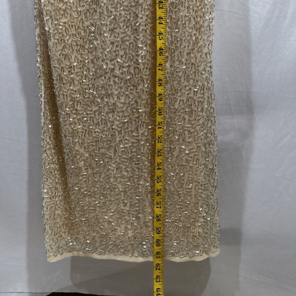 NWT $498 Mac Duggal [ 2 ] Bugle Bead Halter Body-Con Gown in‎ Nude Silver - Picture 7 of 15
